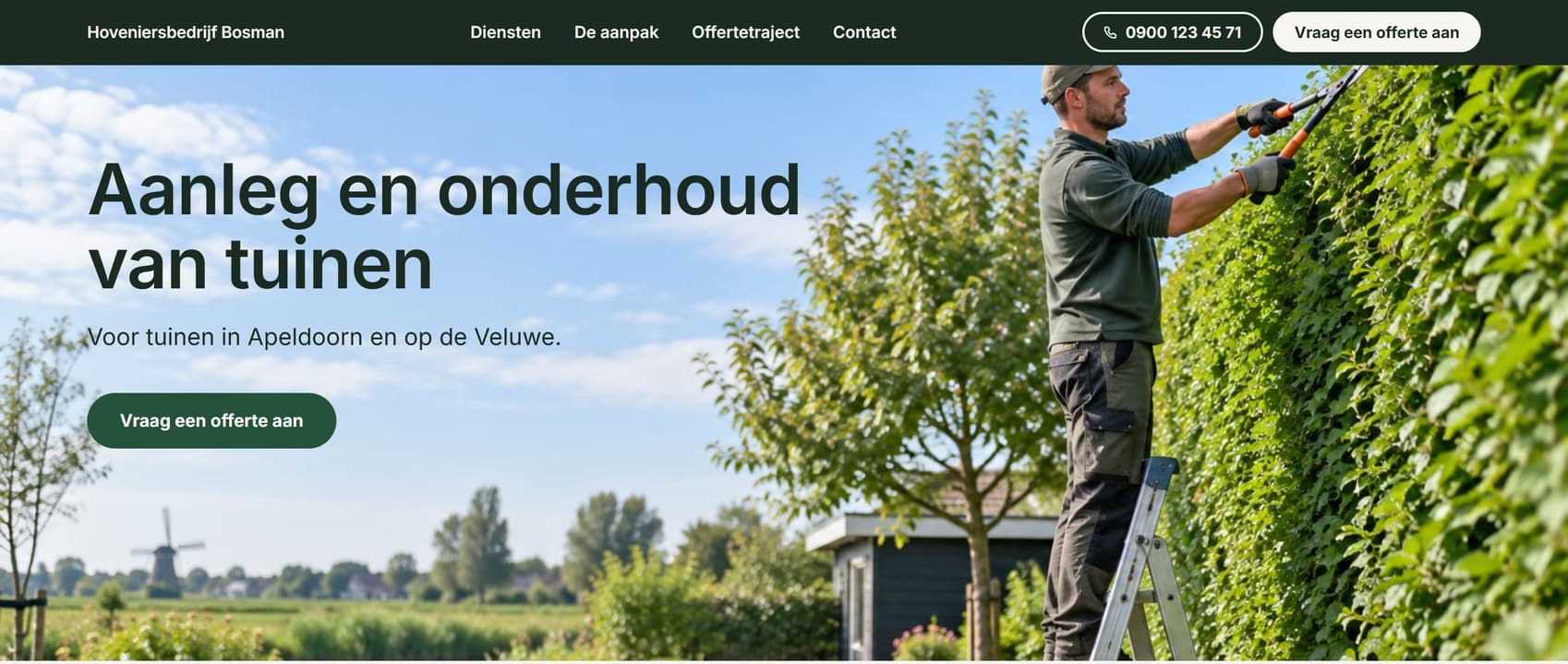 De bovenkant van de website van Hoveniersbedrijf Bosman