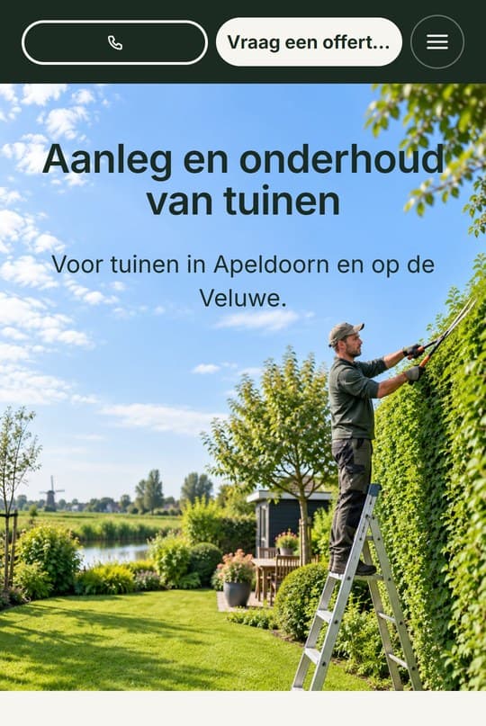 De website van Hoveniersbedrijf Bosman op een telefoon