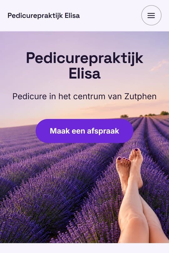 De website van Pedicurepraktijk Elisa op een telefoon