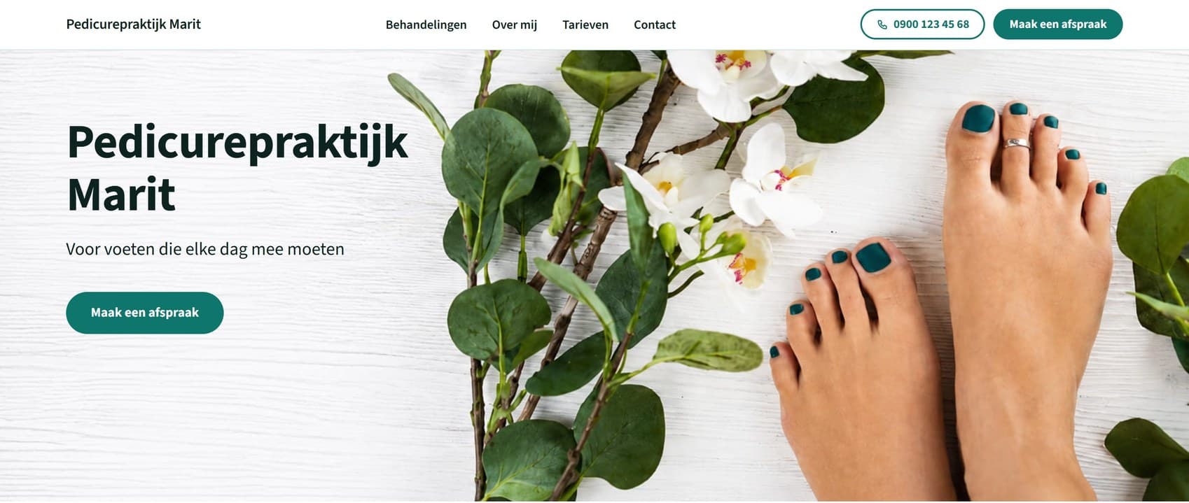 De bovenkant van de website van Pedicurepraktijk Marit