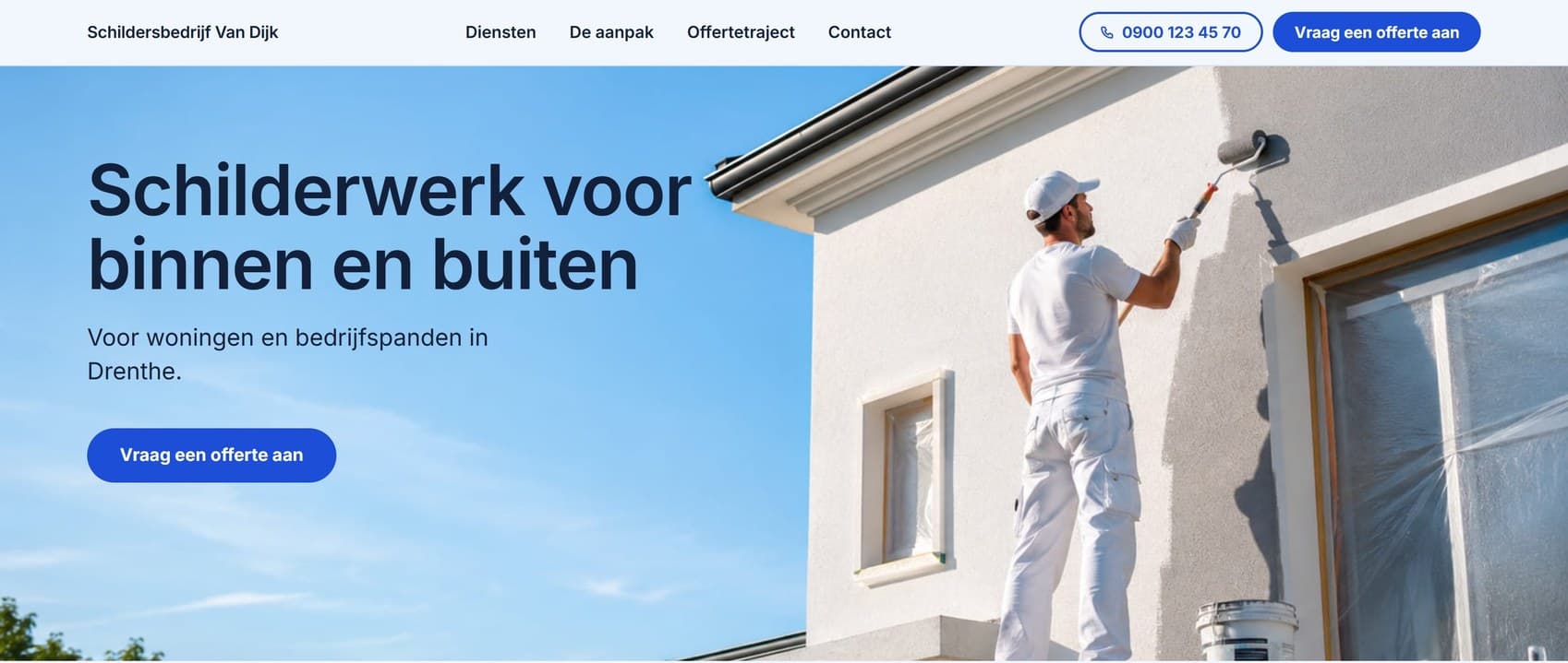 De bovenkant van de website van Schildersbedrijf Van Dijk
